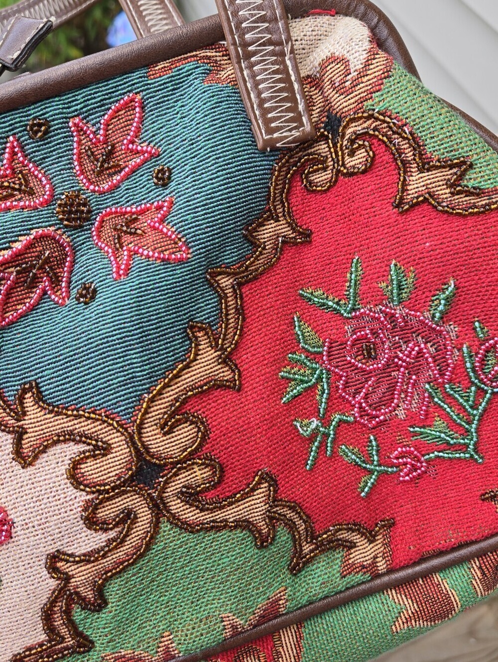 Vintage Floral Rose Clasp Tapestry Beaded Embellished Purse Shoulder Bag Satchel - Picture 3 of 6